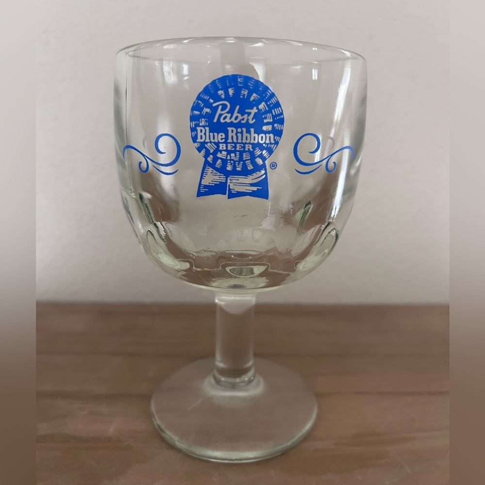 Vintage Pabst Blue Ribbon Heavy Glass Beer Thumbprint Mug